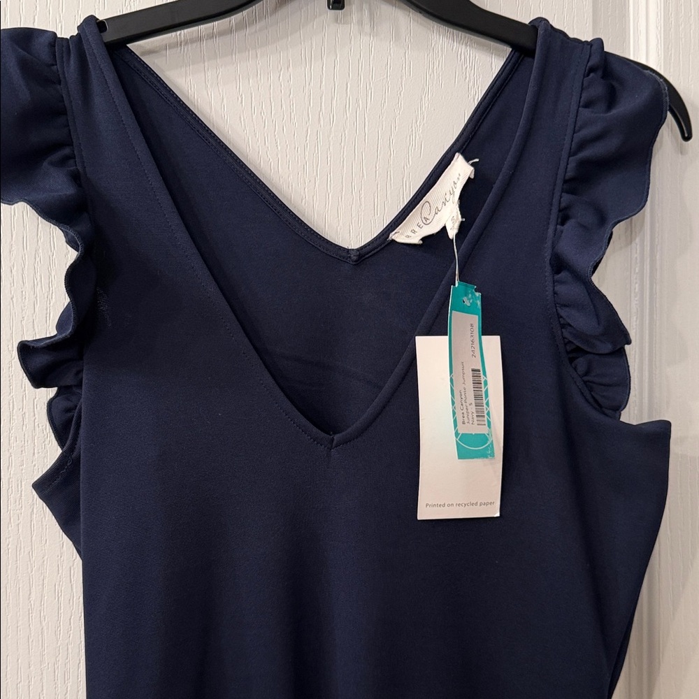 Navy Ruffle-Shoulder Jumpsuit - Unbranded - Picture 2 of 7